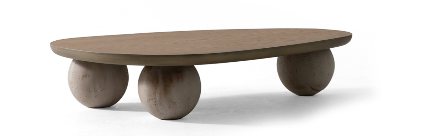 Холна маса «Melody» с травертин и естествен фурнир, размер 160х31х105см