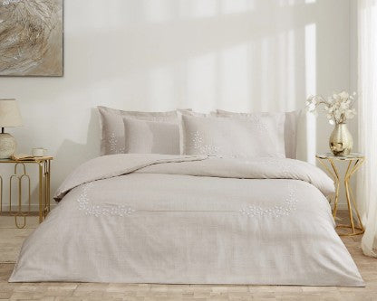 Двоен спален комплект «Daniela» - 6 части, памучен сатен, с бродерия