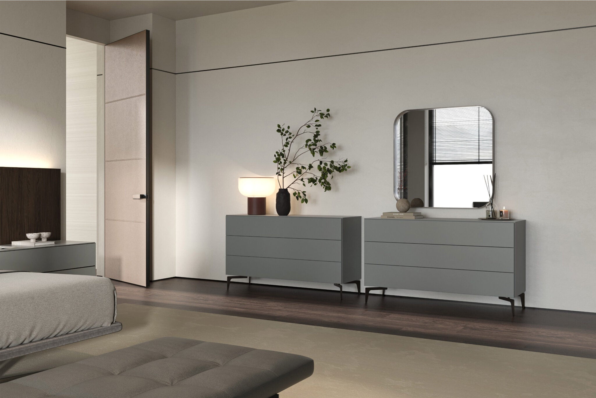 Скрин «Opal» с три чекмеджета, стъклени чела и страници, размер 130х76х45см