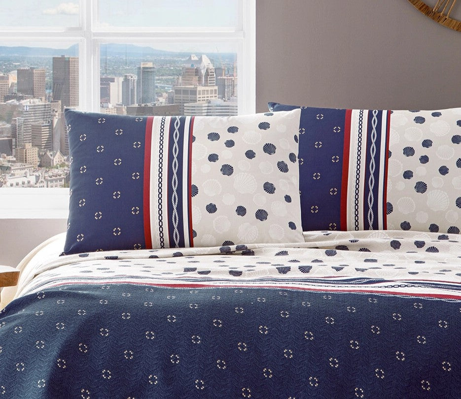 Двоен спален комплект «Black Sea Shell» с пике, 4 части, ранфорс