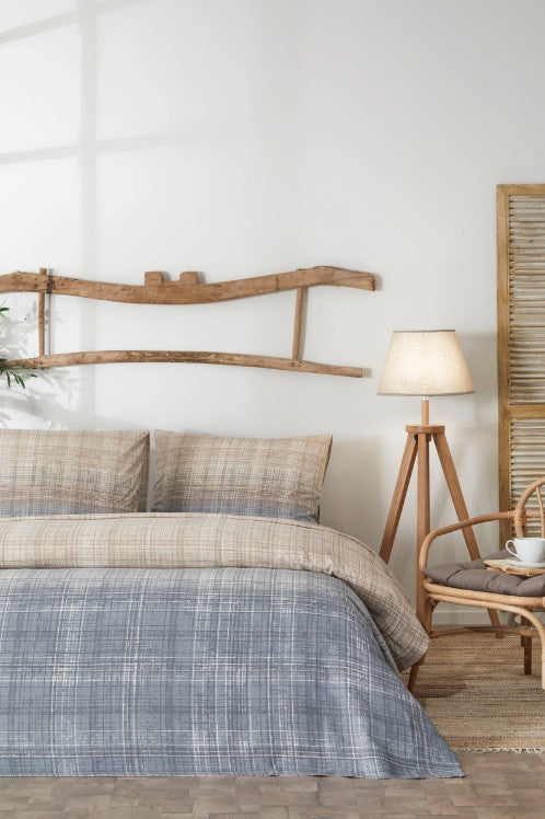 Двоен спален комплект «Floretta Costura Mavi» с пике, 4 части, ранфорс