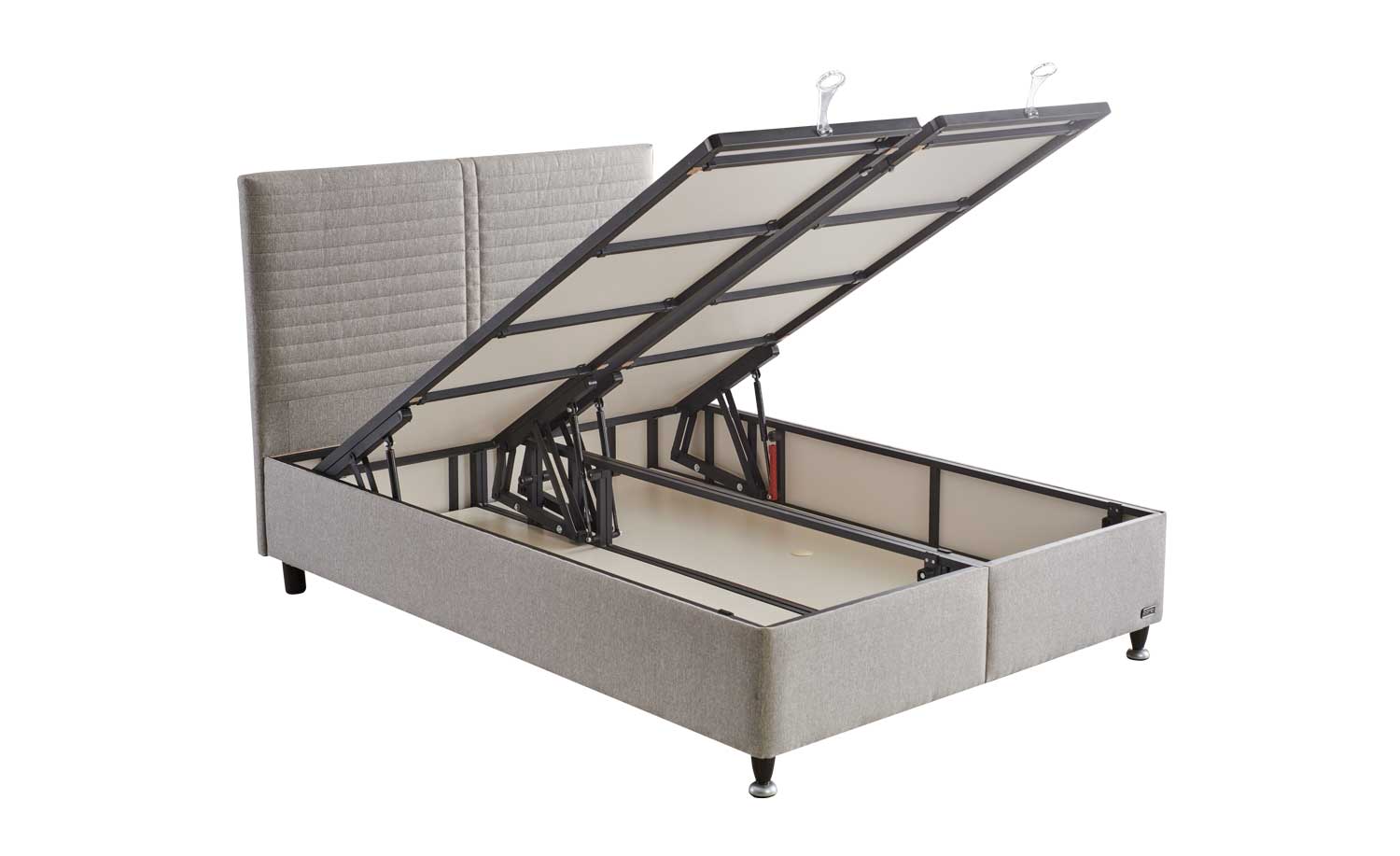 Тапицирана основа за легло «Pineda» с място за съхранение, повдигащ механизъм, система за безшумно затваряне