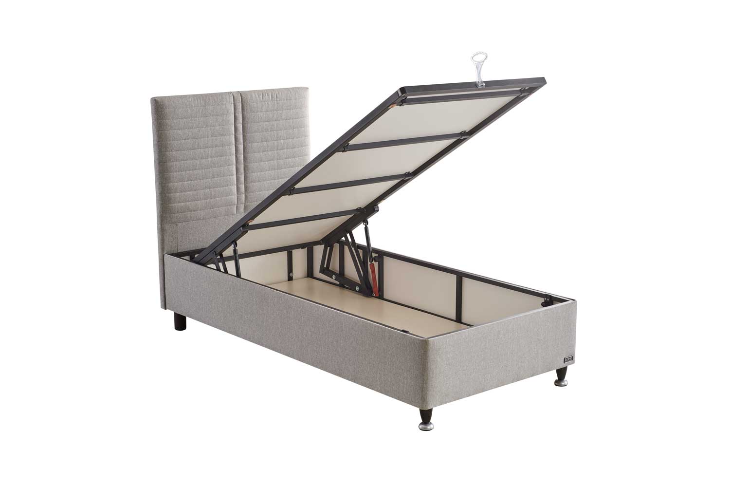 Тапицирана основа за легло «Pineda» с място за съхранение, повдигащ механизъм, система за безшумно затваряне