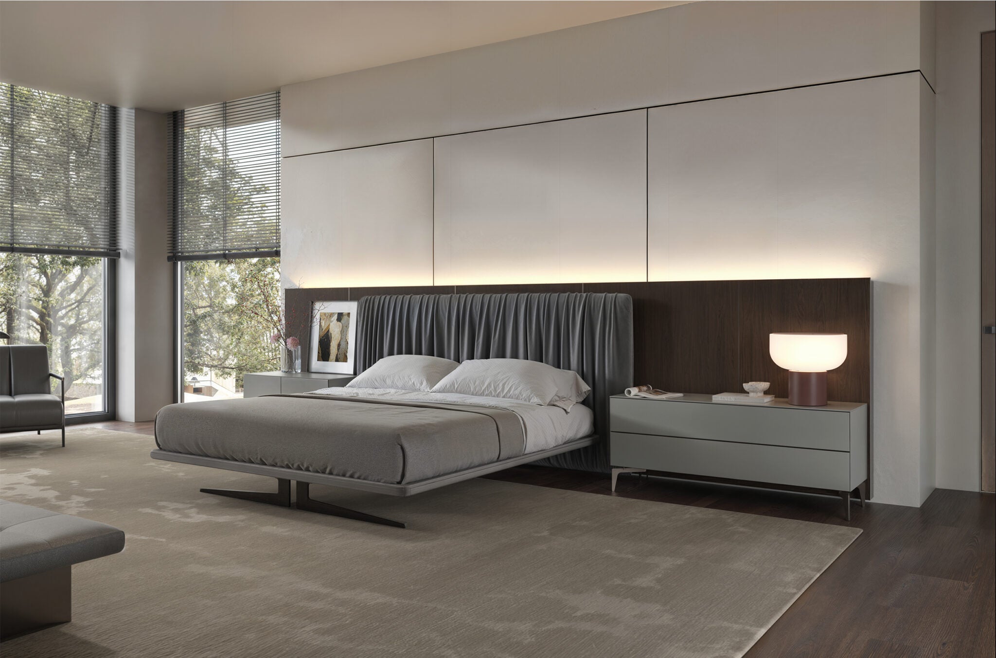 Тапицирано легло «Pado» модерно легло с табла, с включена подматрачна рамка