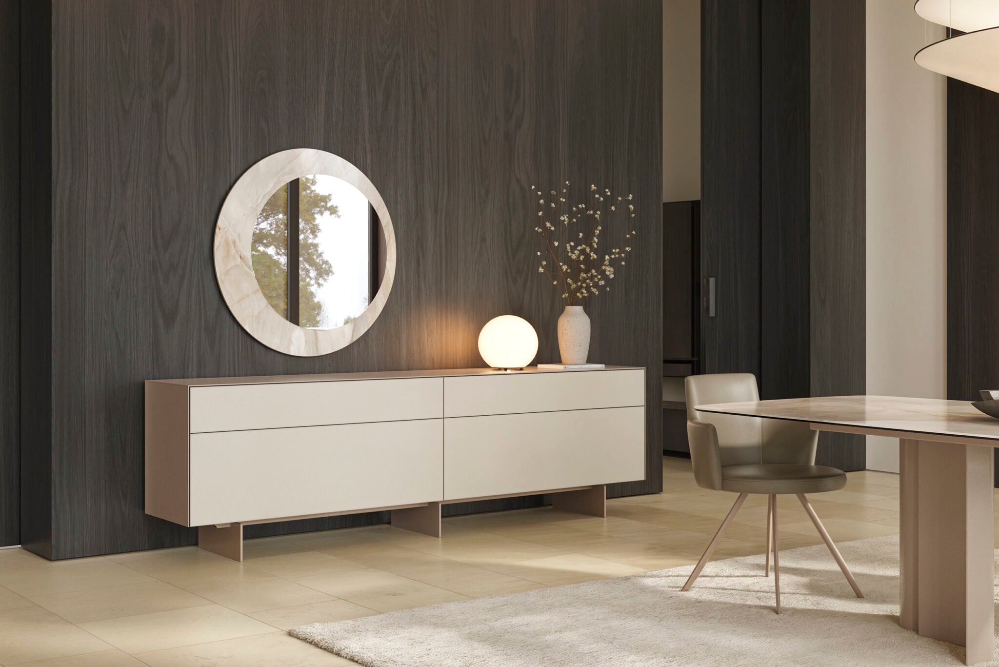 Бюфет «Pandora» + стъклени панели, с две чекмеджета, размер 260х77х45см