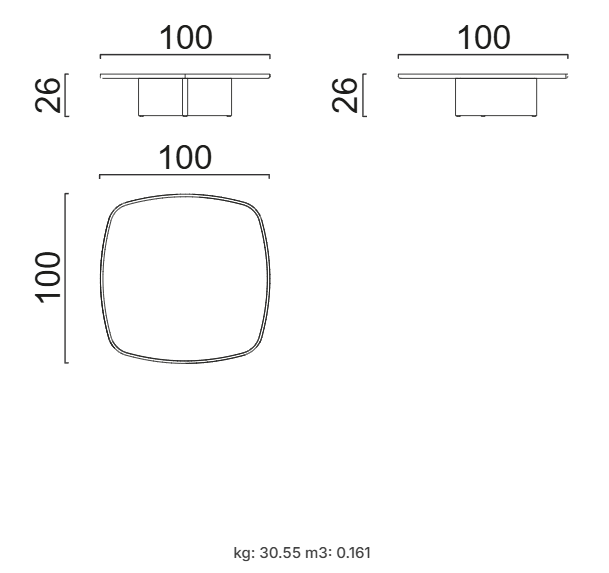 Холна маса «Riva Square» с естествен фурнир, размер 100х26х100см