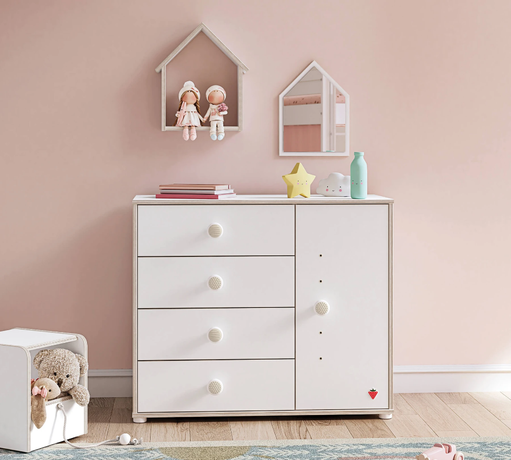 Скрин «Montes White» с четири чекмеджета и шкаф, размер 98х83х44см