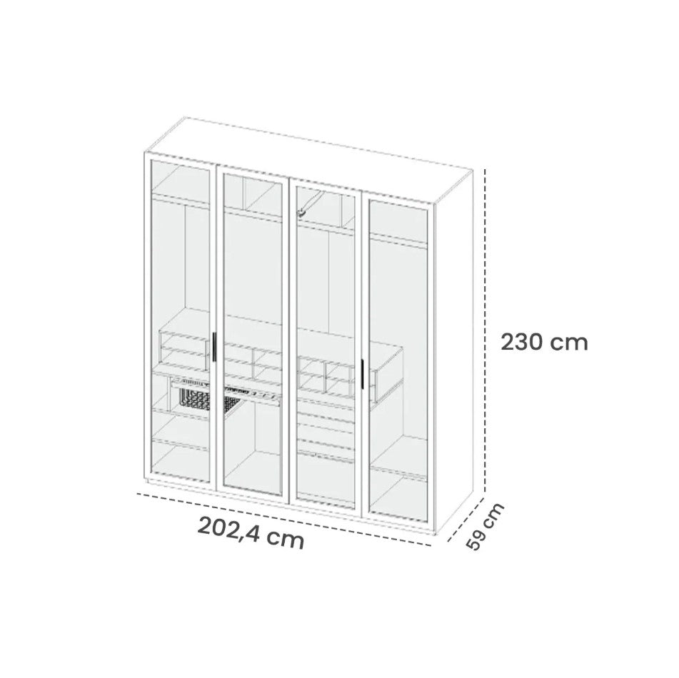 Модулен гардероб «Defne» - 4 модула, с осветление, стъклени врати