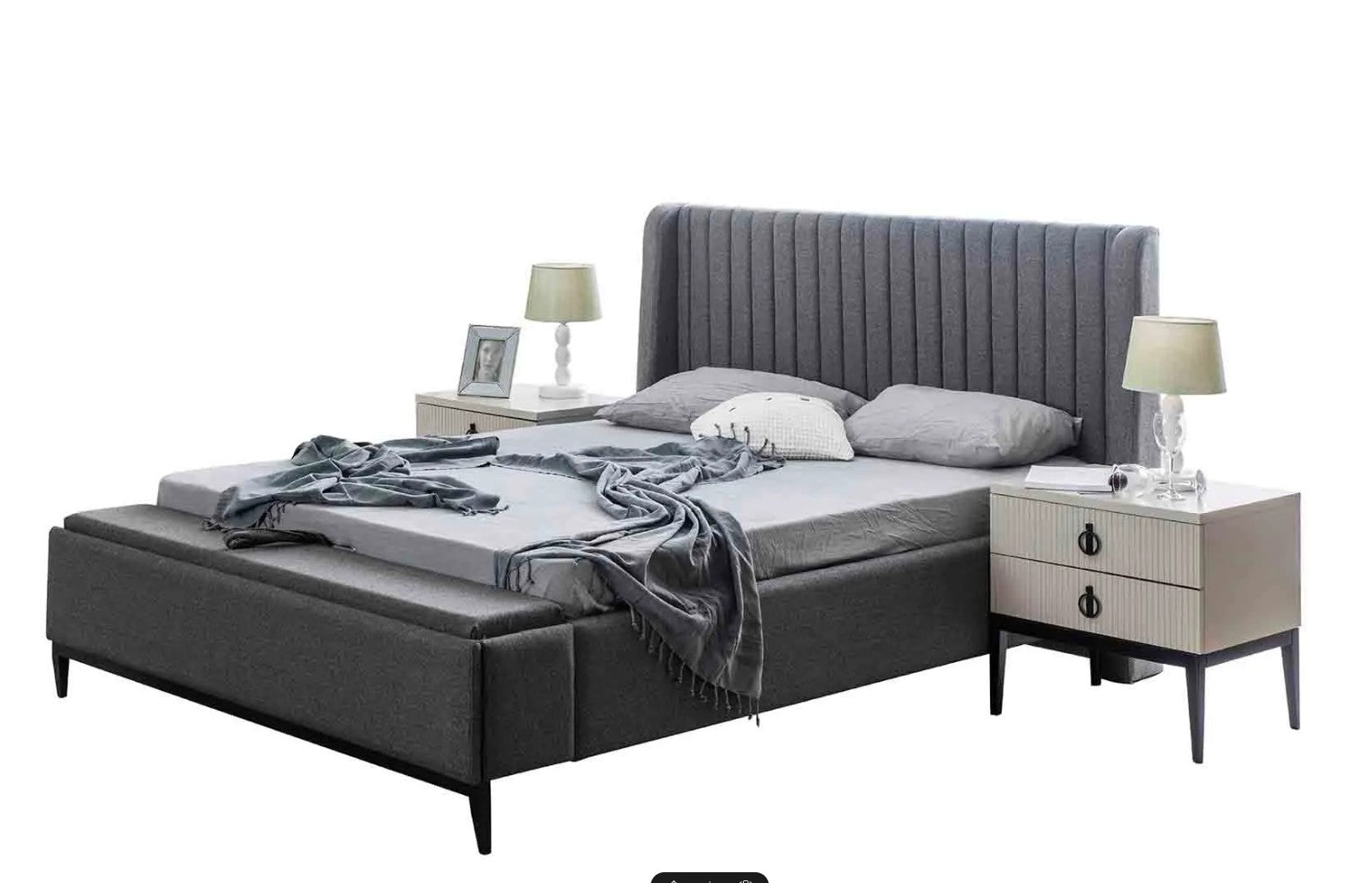 Тапицирано легло «Defne» + табла и пейка за легло - с място за съхранение, повдигащ механизъм