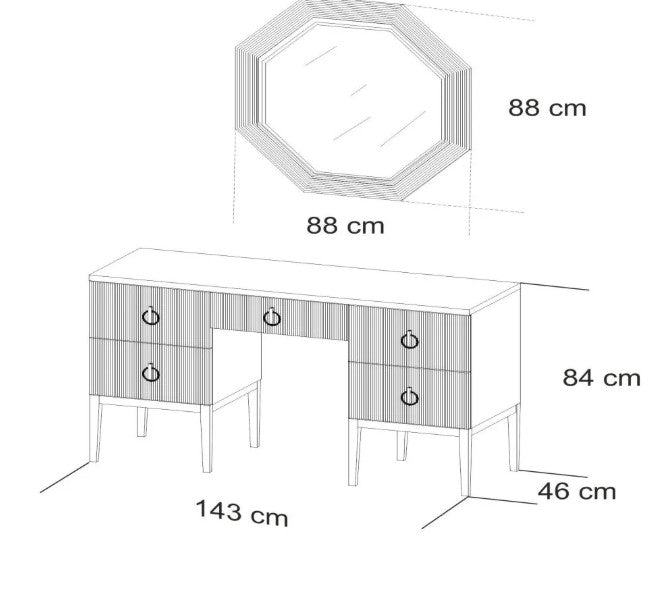 Тоалетка «Defne» + огледало, с пет чекмеджета, размер 143х84х46см