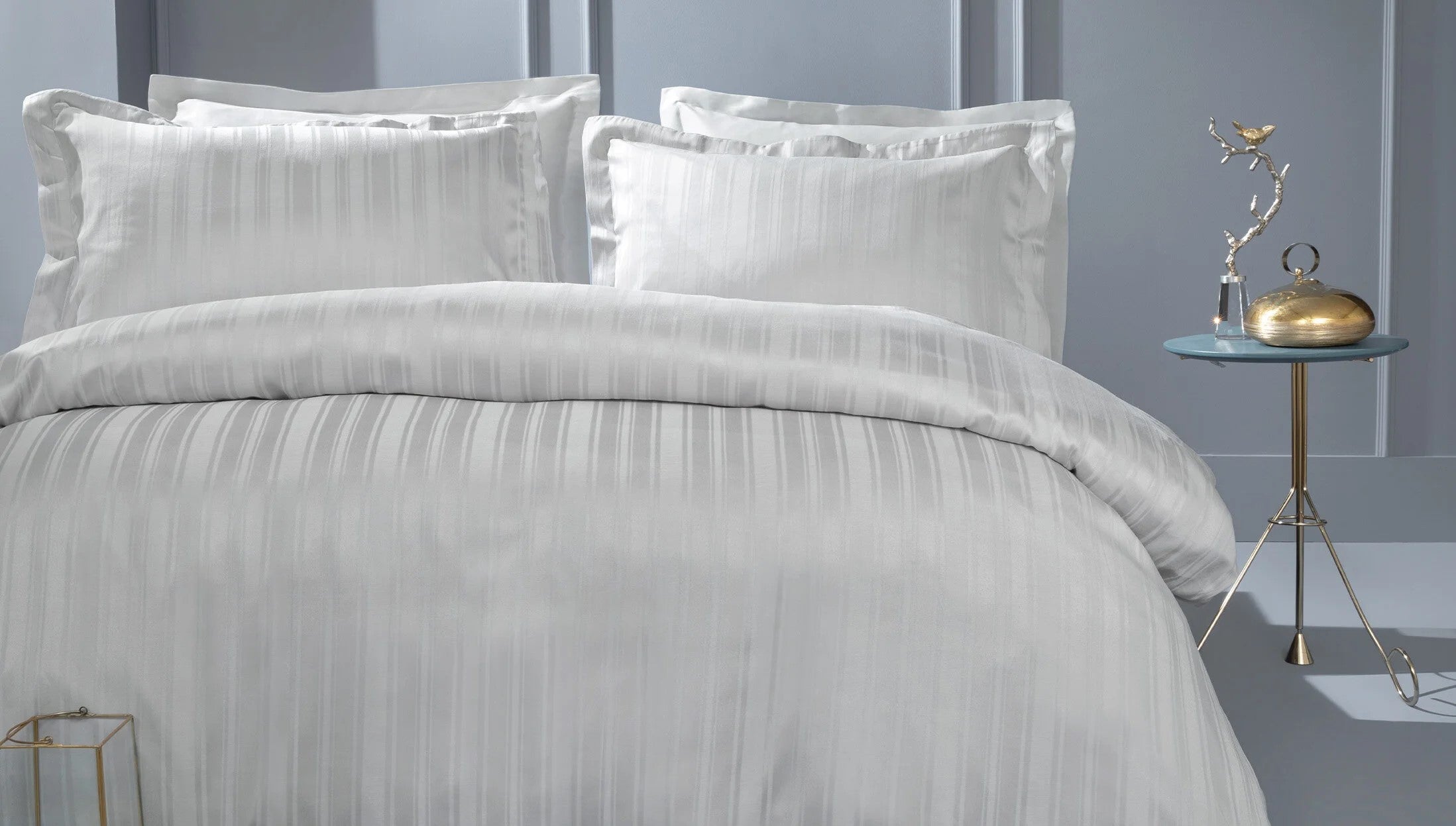 Двоен спален комплект «Shelly Grey» - King size, 4 части, памучен сатен, бамбук