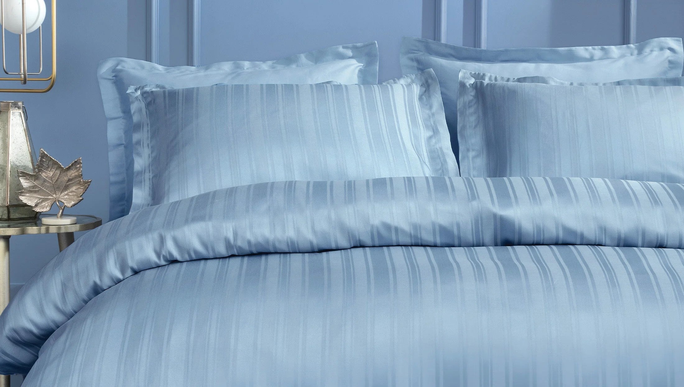 Двоен спален комплект «Shelly Indigo» - 4 части, памучен сатен, бамбук