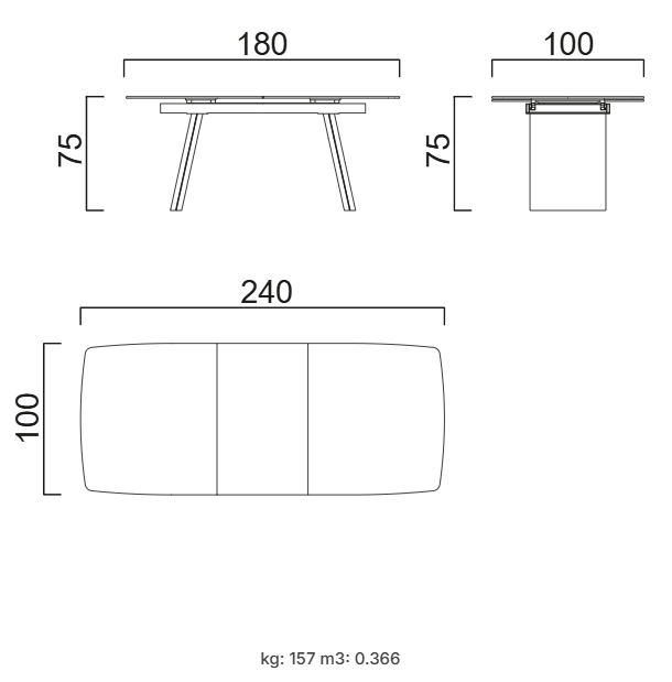Трапезна разтегателна маса «Tetra» + керамичен плот, размер 180х75х100см