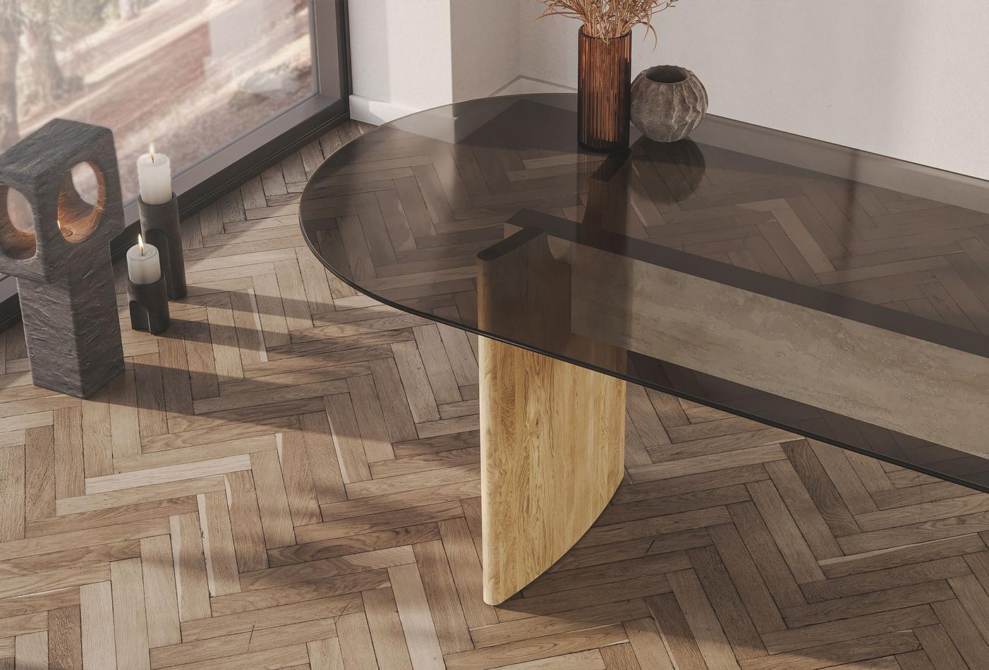 Трапезна маса «Austin» + стъклен плот, размер 218х77х95см