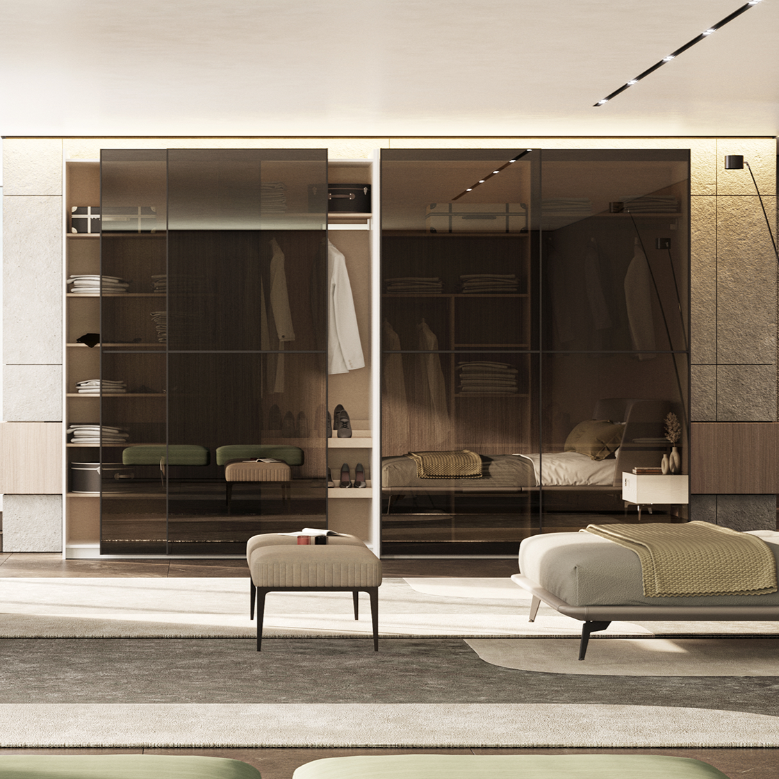 Плъзгащи врати за модулен гардероб «Alfa» - опушено стъкло, огледало, ПДЧ