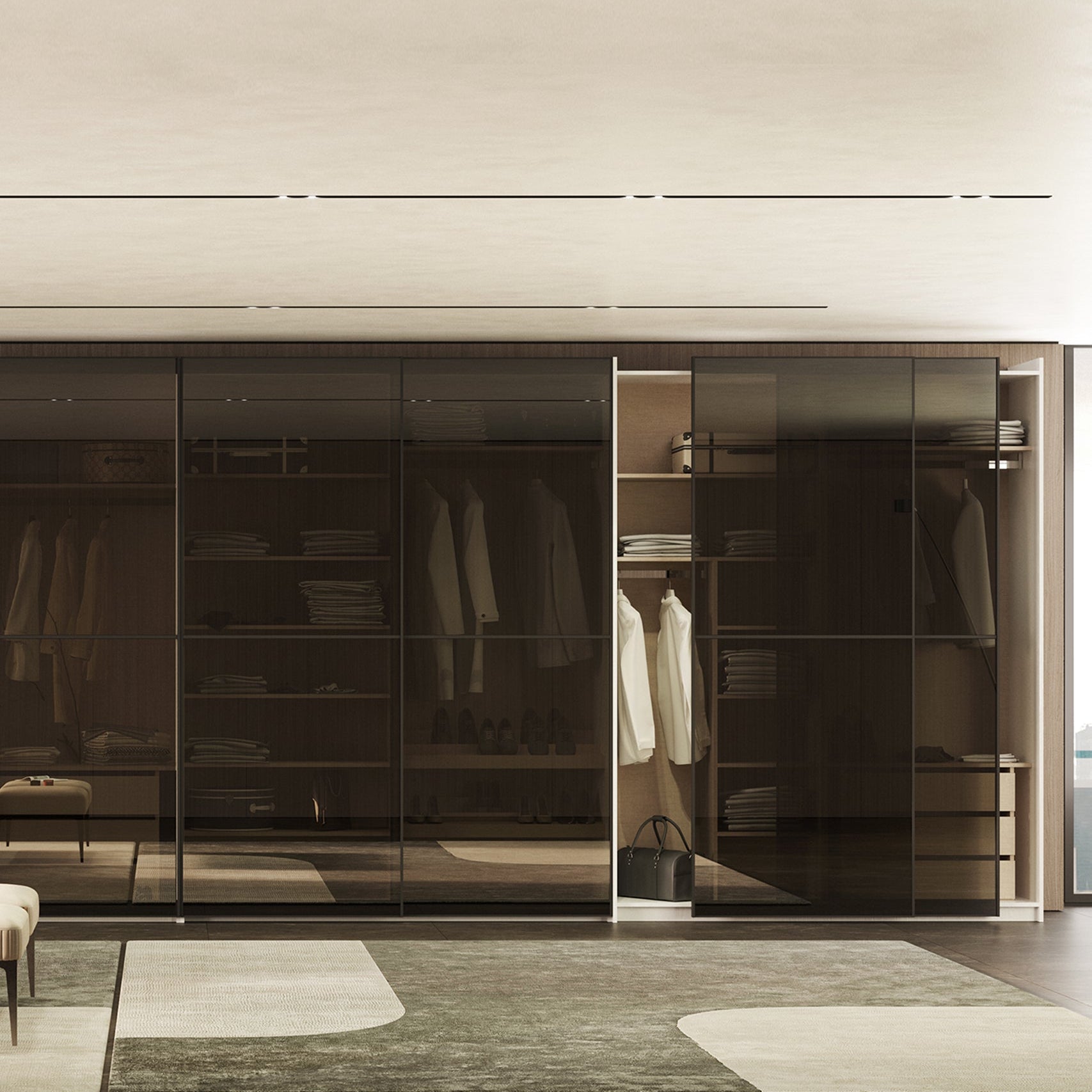 Плъзгащи врати за модулен гардероб «Alfa» - опушено стъкло, огледало, ПДЧ