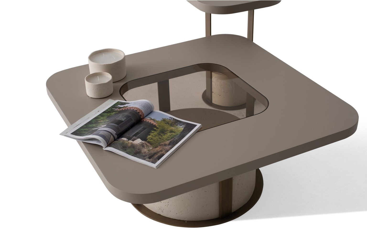 Холна маса «Allegro» с травертин и естествен фурнир, размер 90х39х90см