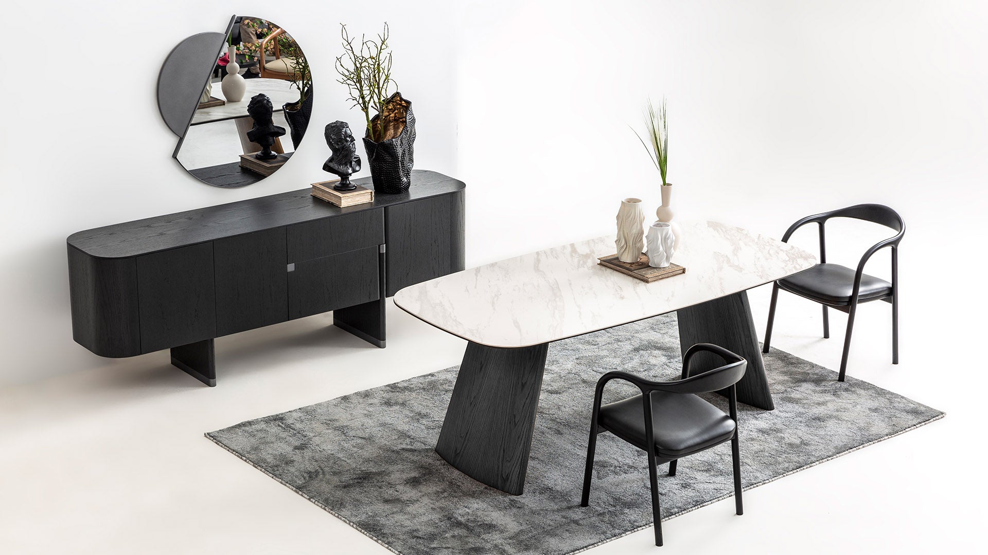 Трапезна маса «Delta Antrasit» + керамичен плот и естествен фурнир