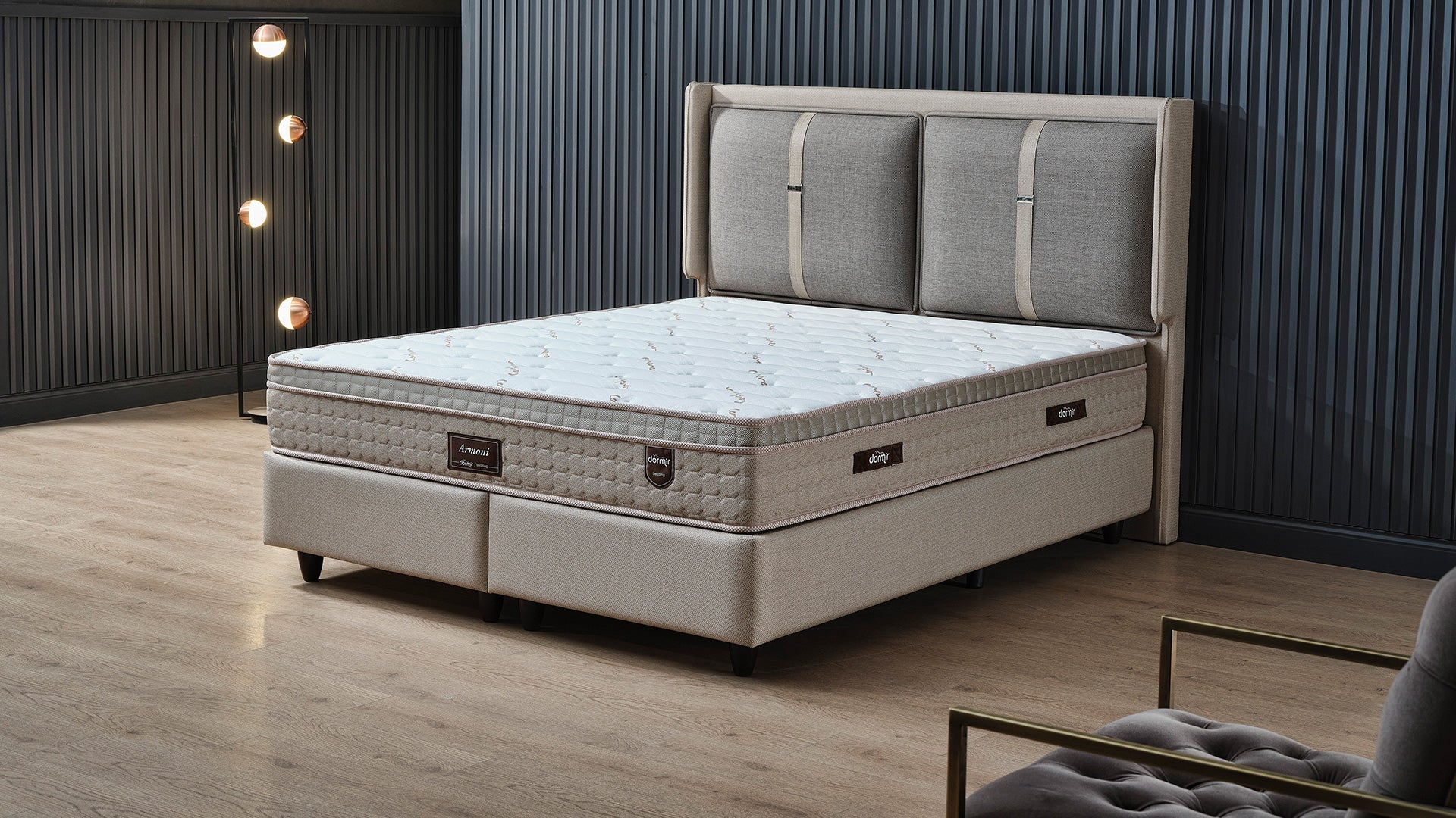 Тапицирано легло «Armoni» + Матрак и табла - с място за съхранение и система за безшумно затваряне