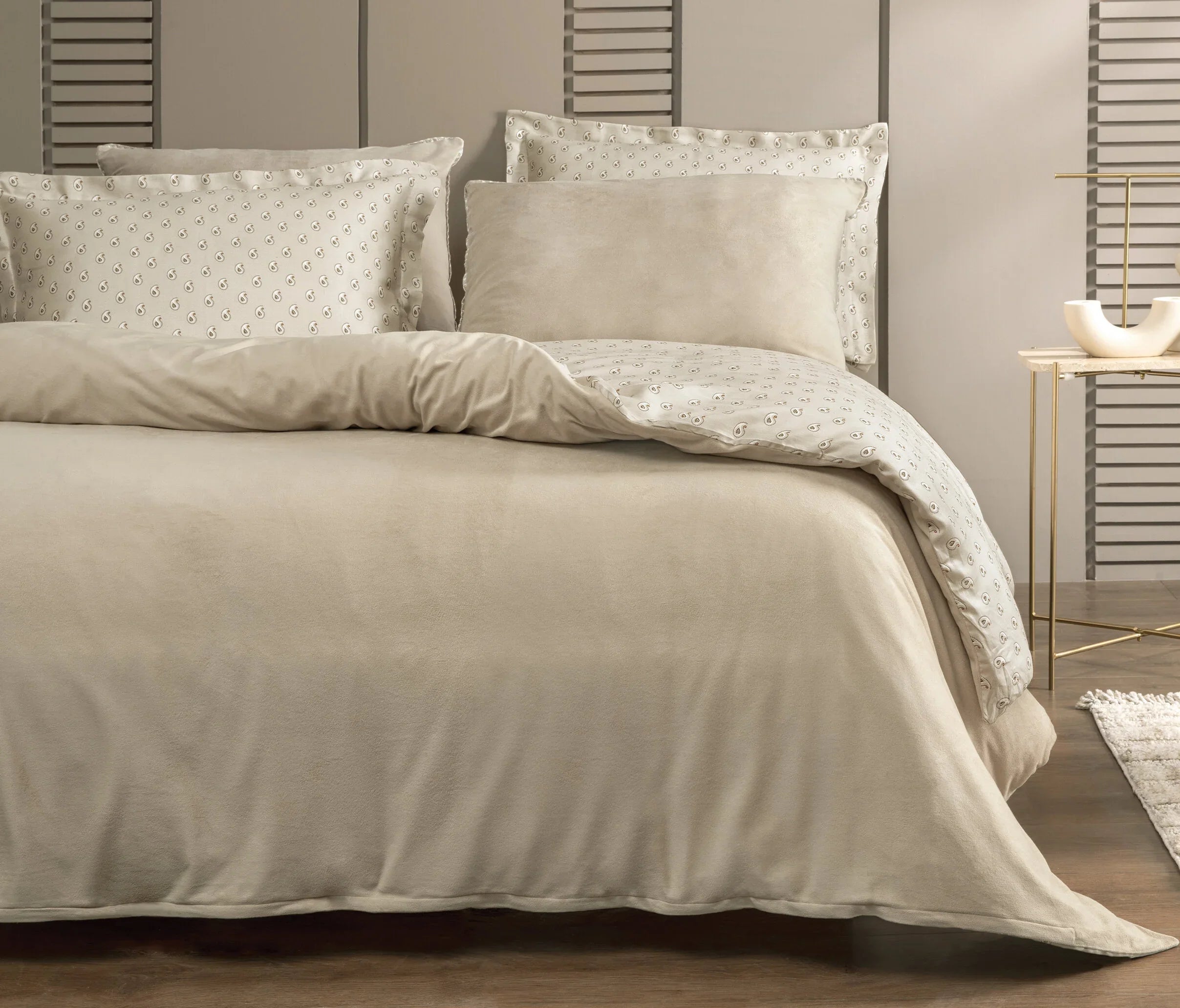 Двоен спален комплект «Arwin Mink» - 4 части, памучен сатен, кадифе