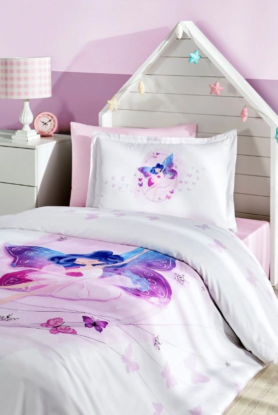 Детски спален комплект «Lilia Fairles» - 3 части, памук ранфорс, чаршаф с ластик