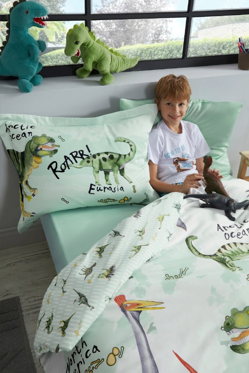 Детски спален комплект «Dinosaur» - 3 части, памук ранфорс