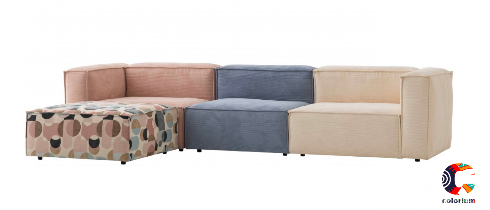 Четириместен диван «Plus Poufy Cookie» + табуретка, от серия Colorium, ширина 350см