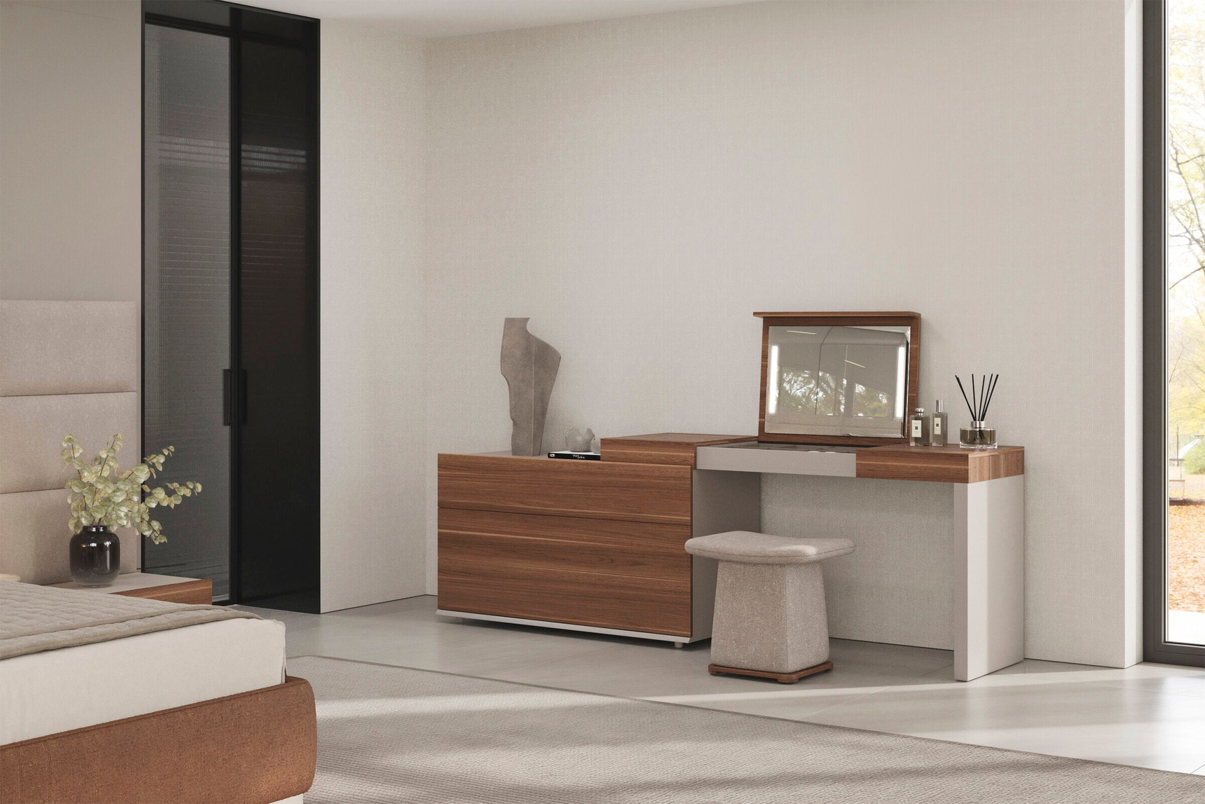 Тоалетка «Atlanta» + скрин с три чекмеджета с органайзери, с огледало, размер 228х77х48см