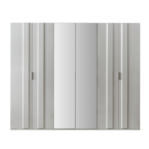 Шесткрилен гардероб «Sirius» с огледална врата, лост за закачалки, рафтове, ширина 260см