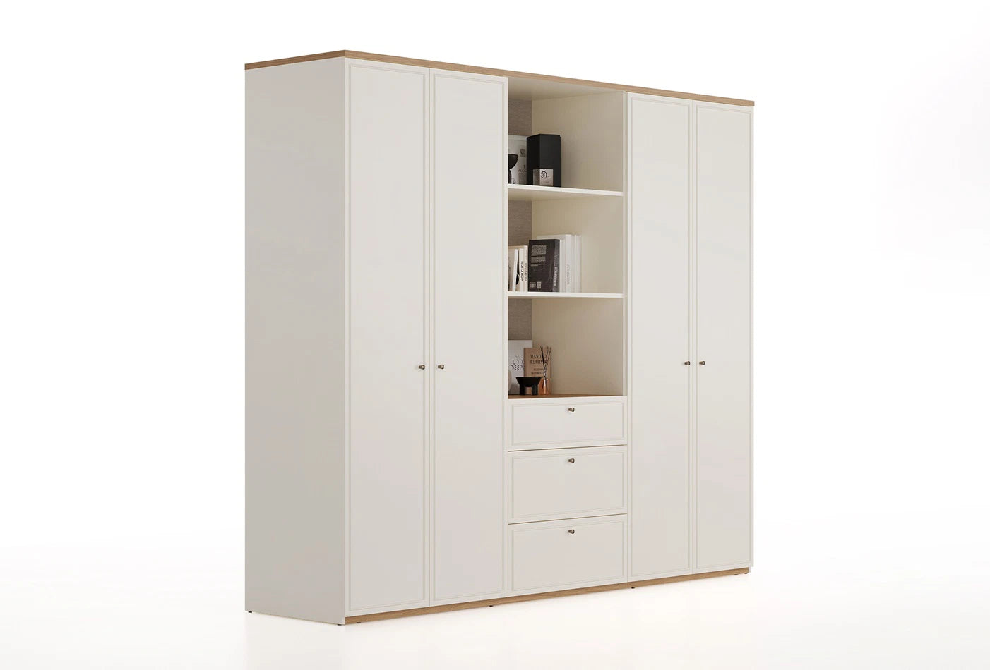 Четирикрилен гардероб «Marsana» + библиотека, с ширина 257см