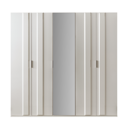 Петкрилен гардероб «Sirius» с огледална врата, лост за закачалки, рафтове, ширина 220см