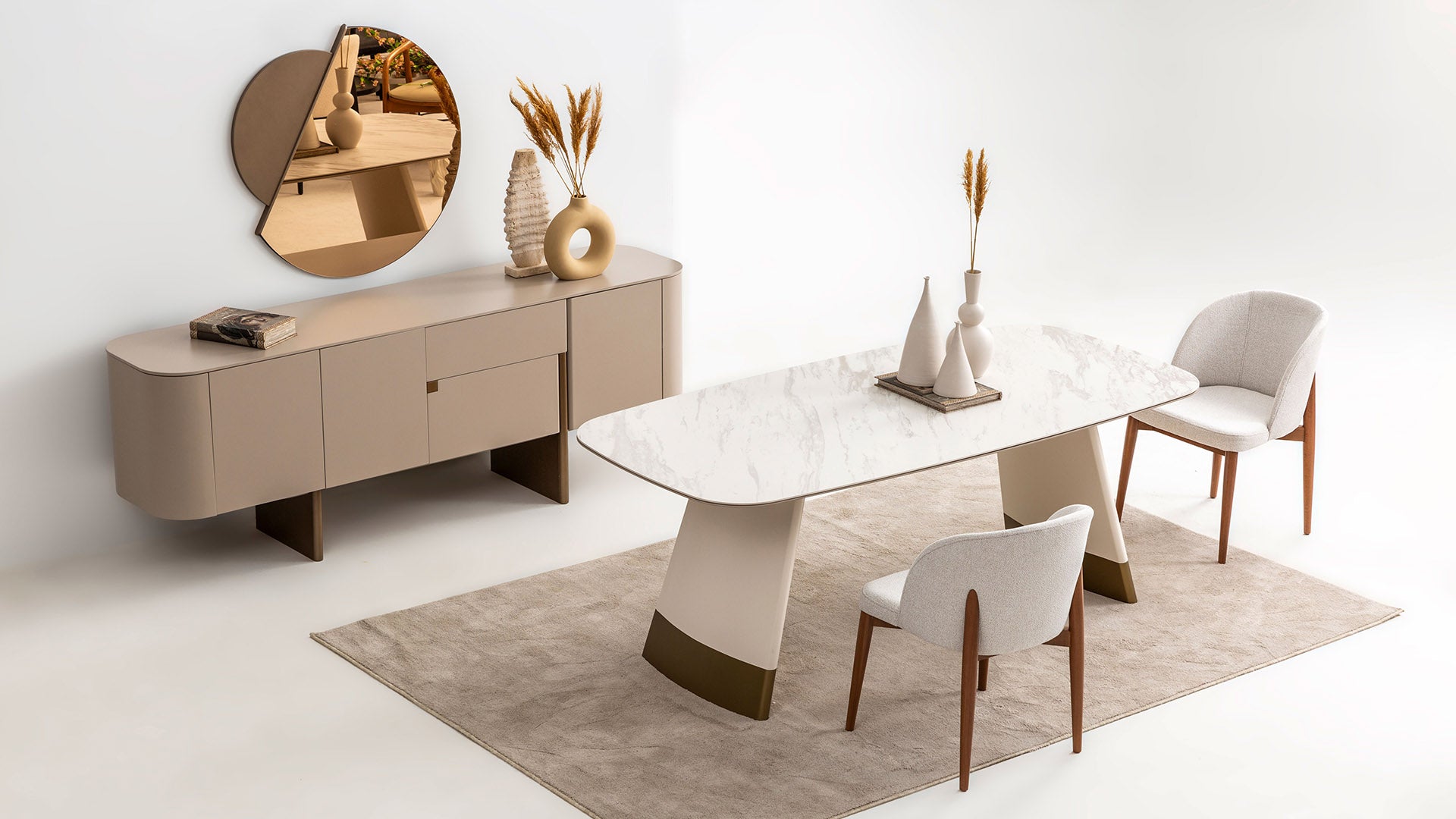 Трапезна маса «Delta Bej Gold» + керамичен плот и естествен фурнир