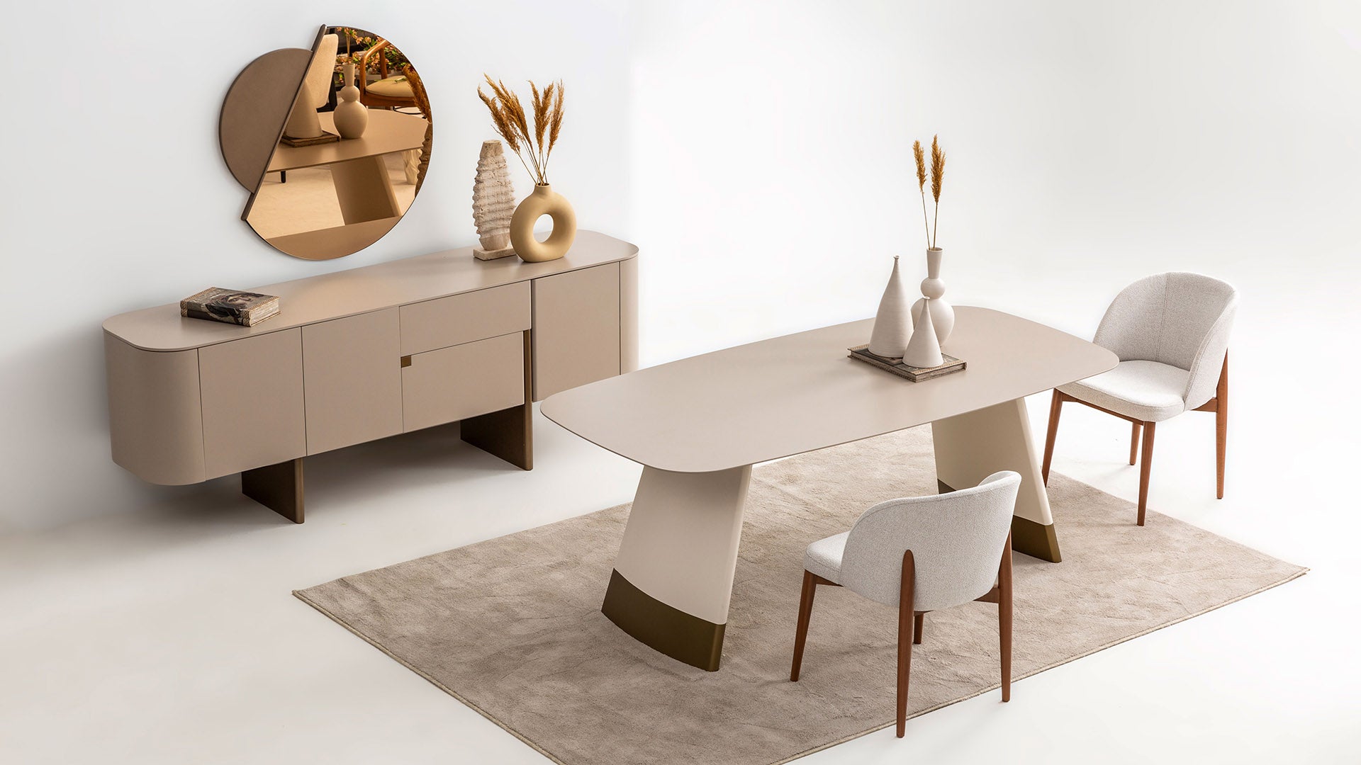 Трапезна маса «Delta Bej Gold» + керамичен плот и естествен фурнир