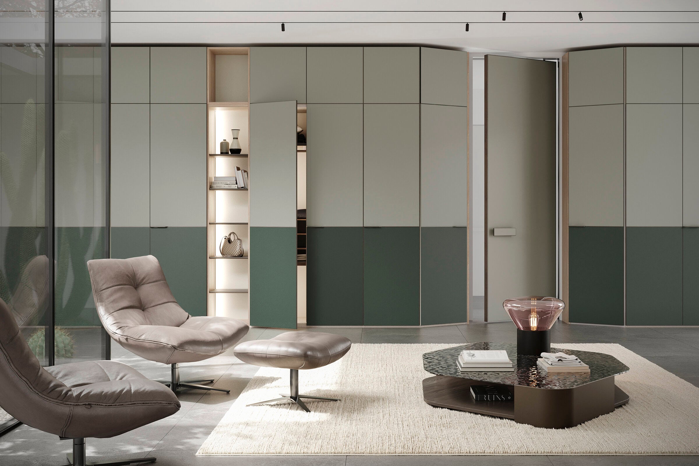 63 конфигурирани модула за гардероб «Beta» - с осветление, чекмеджета, лостове за закачалки и рафтове