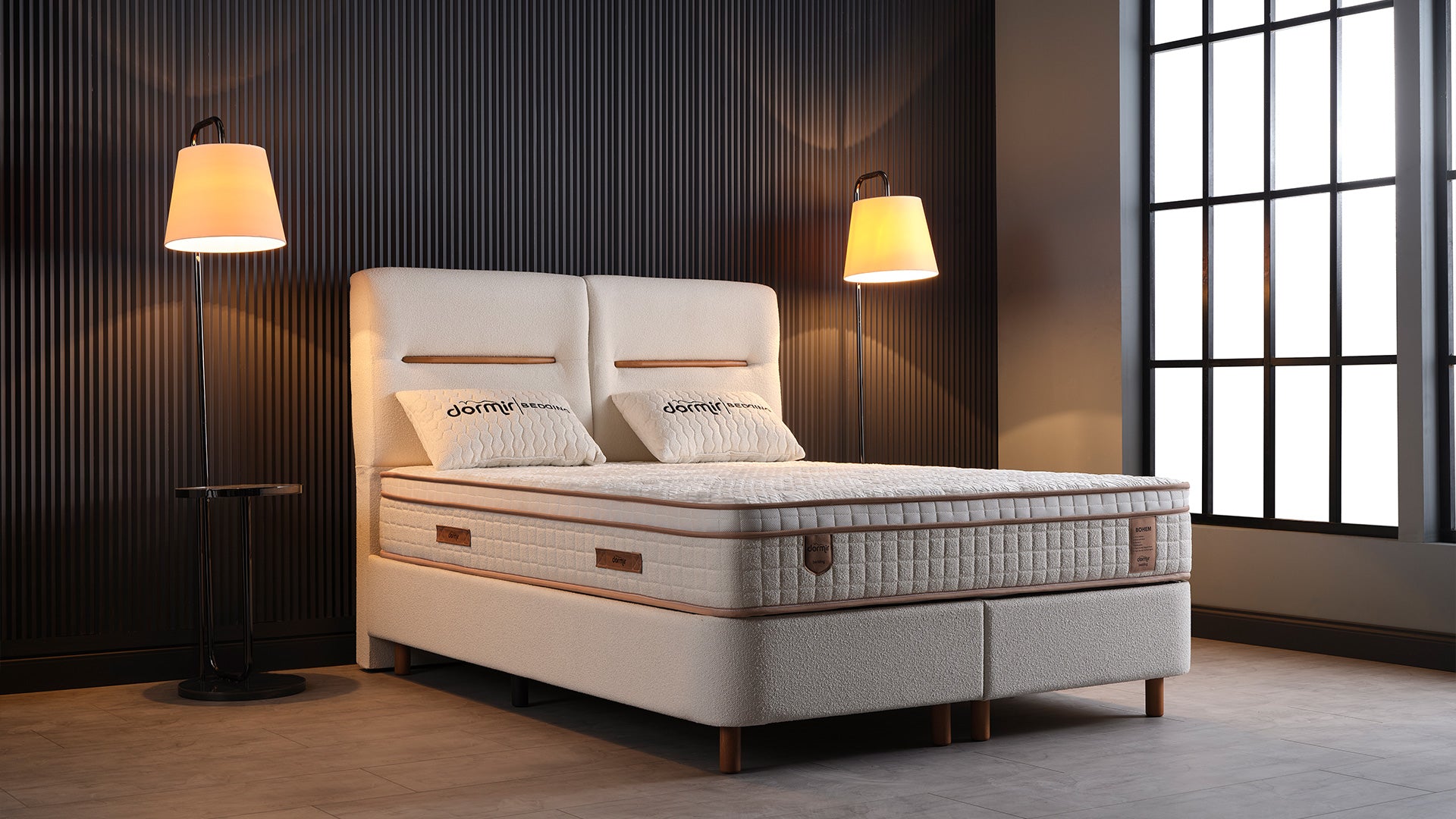 Тапицирано легло «Bohem» + Матрак и табла - с място за съхранение и система за безшумно затваряне