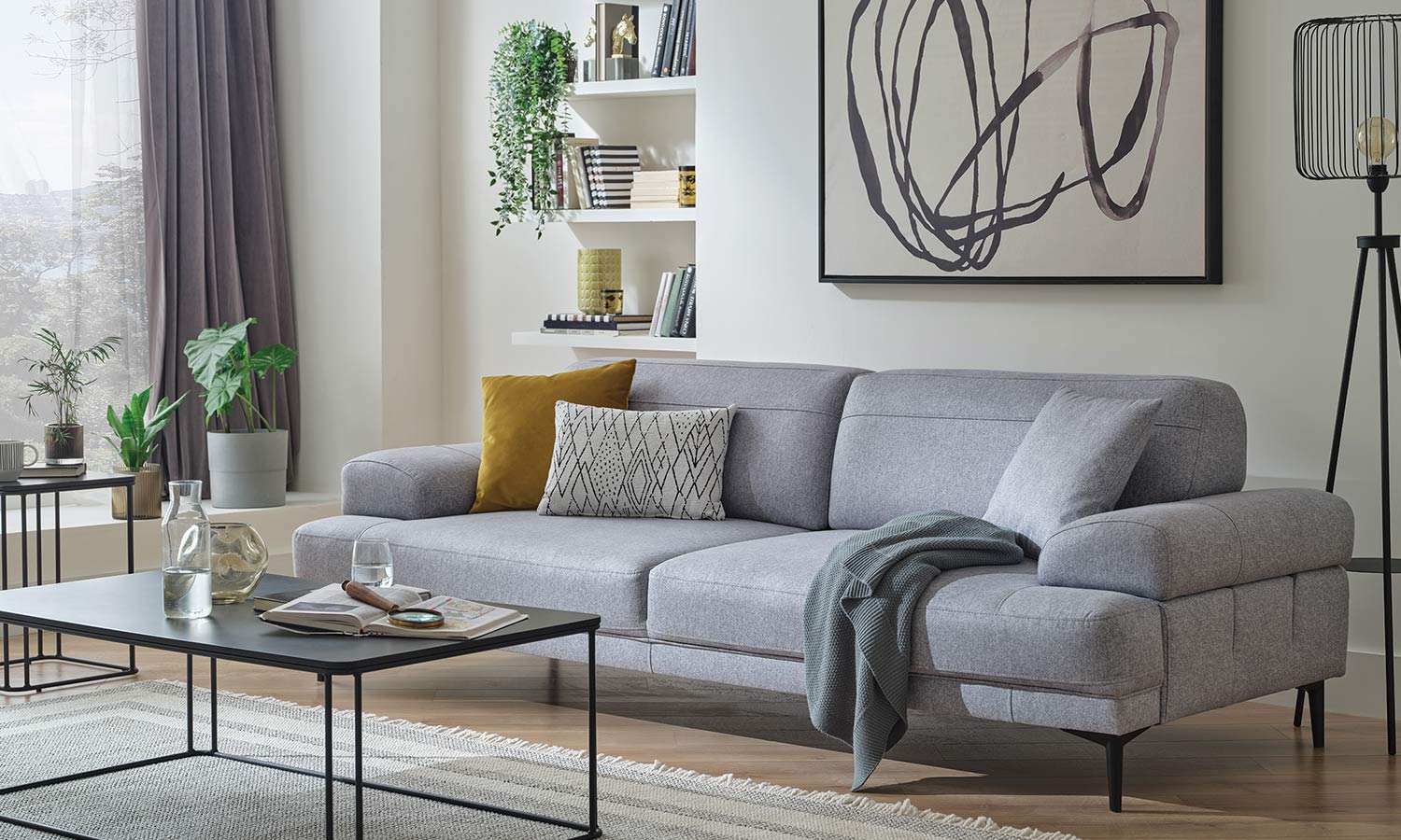 Tриместен разтегателен диван «Brea» + 3 декоративни възглавници, ширина 250см