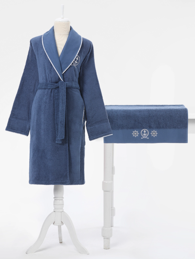 Комплект халат и хавлия «Sailor Anchor Lacivert» памук, 2 части