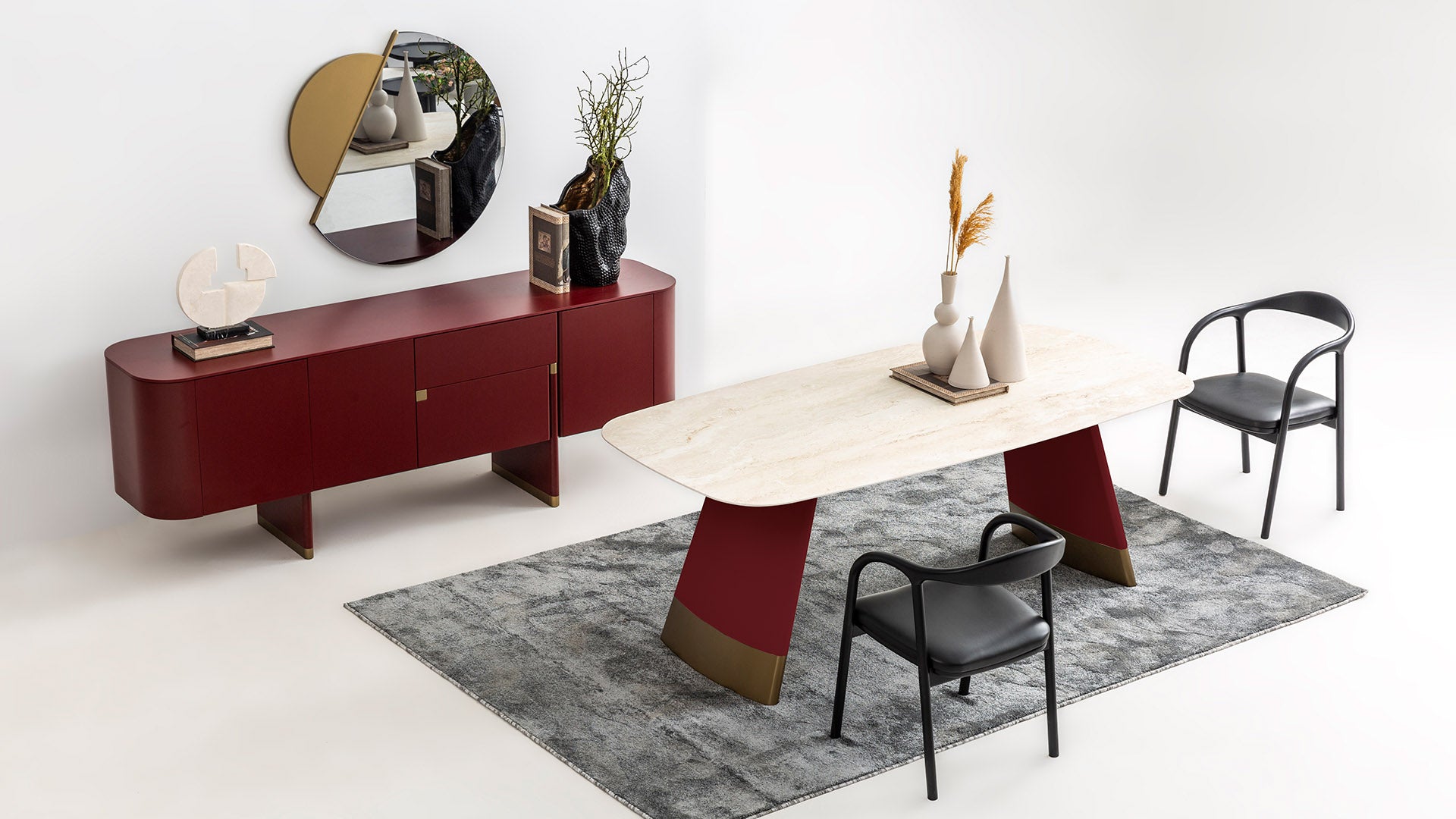 Трапезна маса «Delta Burgundy» + керамичен плот и естествен фурнир