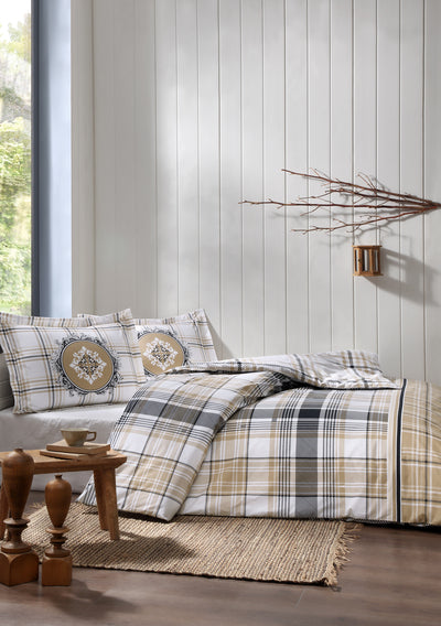 Единичен спален комплект «Bej Ocre» - 3 части, памук, ранфорс