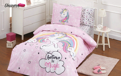 Детски спален комплект «Pembe Unicorn» - 3 части, памук, ранфорс