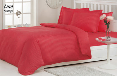 Двоен спален комплект «Kirmizi Line» - 4 части, памучен сатен