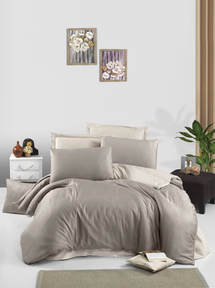 Двоен спален комплект «Cappuccino/Cream» с два плика, 5 части, памучен сатен