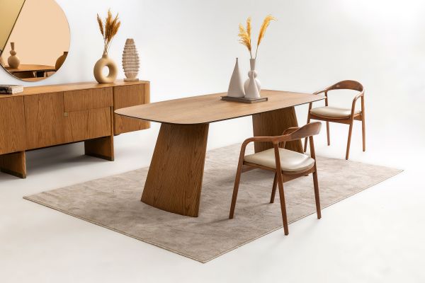 Трапезна маса «Delta Acik Bej» + керамичен плот и естествен фурнир