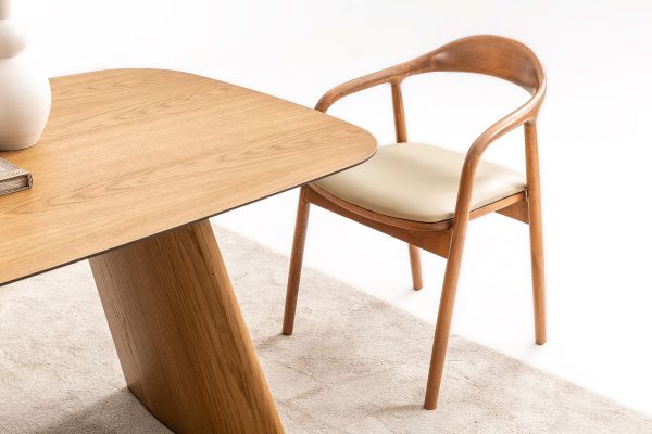 Трапезна маса «Delta Acik Bej» + керамичен плот и естествен фурнир