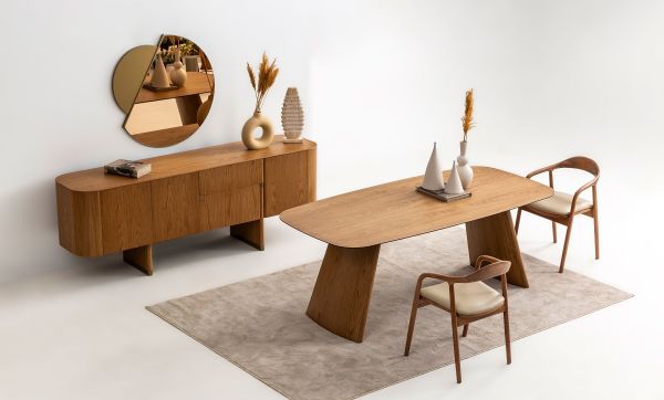 Трапезна маса «Delta Acik Bej» + керамичен плот и естествен фурнир