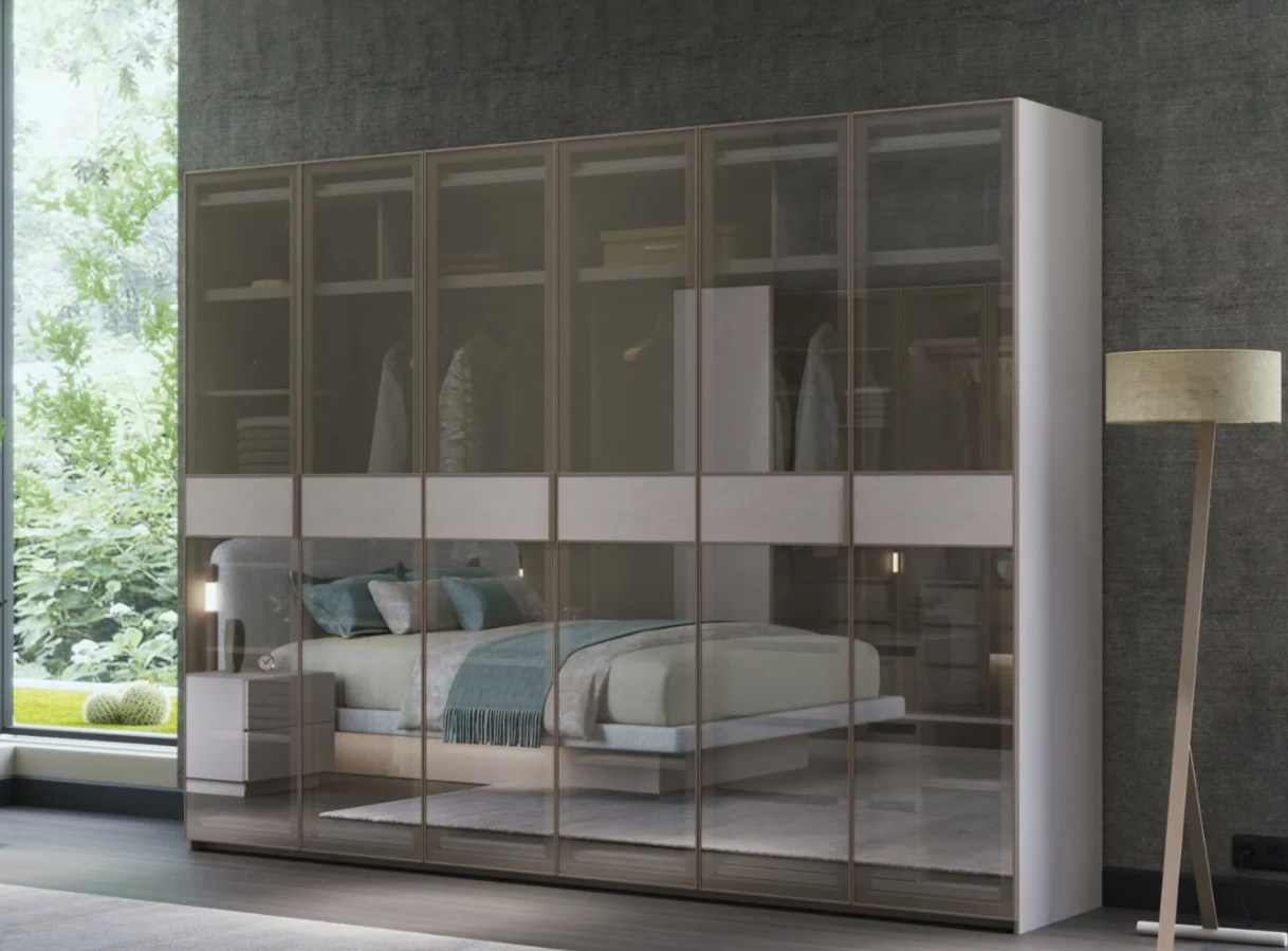 Шесткрилен гардероб «Dolunay» стъклени врати, ширина 303см