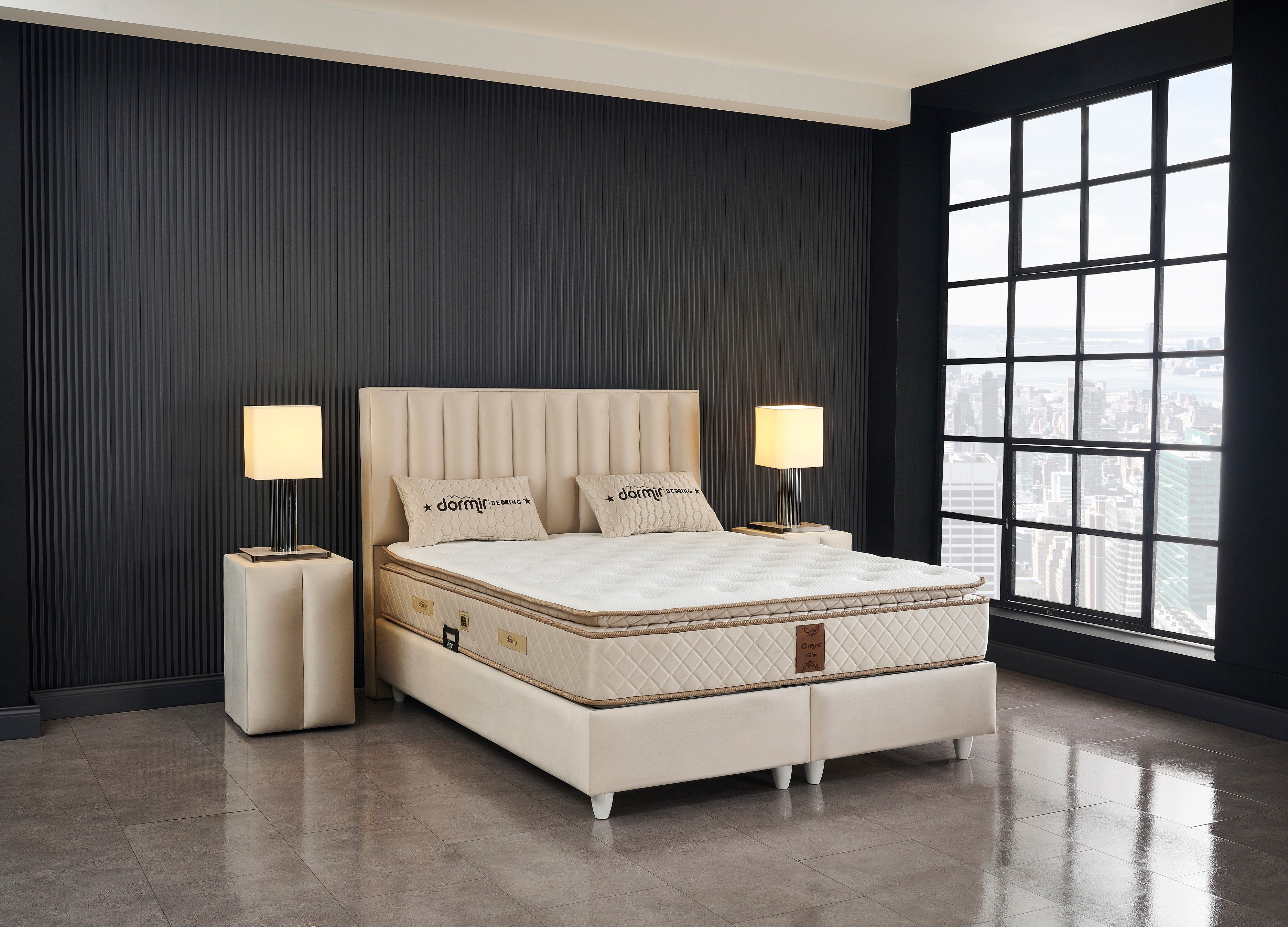 Тапицирано легло «Line» + Матрак и табла - с място за съхранение, повдигащ механизъм, система за безшумно затваряне