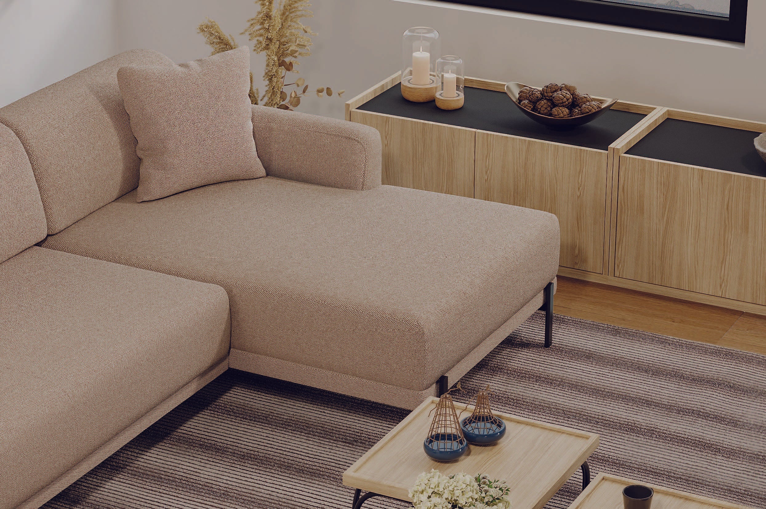 Ъглов разтегателен диван «Terra Corner» + три декоративни възглавници, ширина 275см