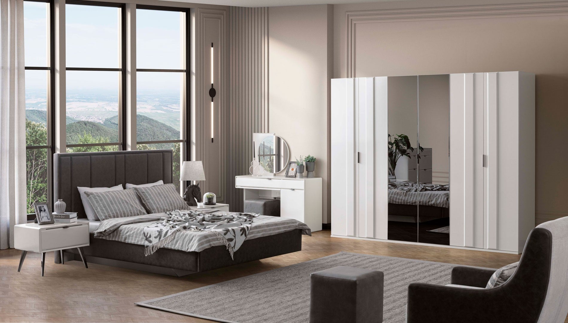 Тоалетка «Sirius» + огледало, с чекмедже и шкаф, размер 126х140х46см