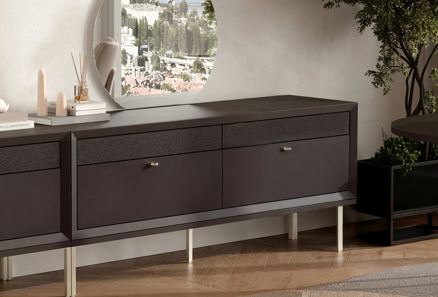 Бюфет «Fit & Flex» с четири чекмеджета, метални крака, размер 160х68х48см